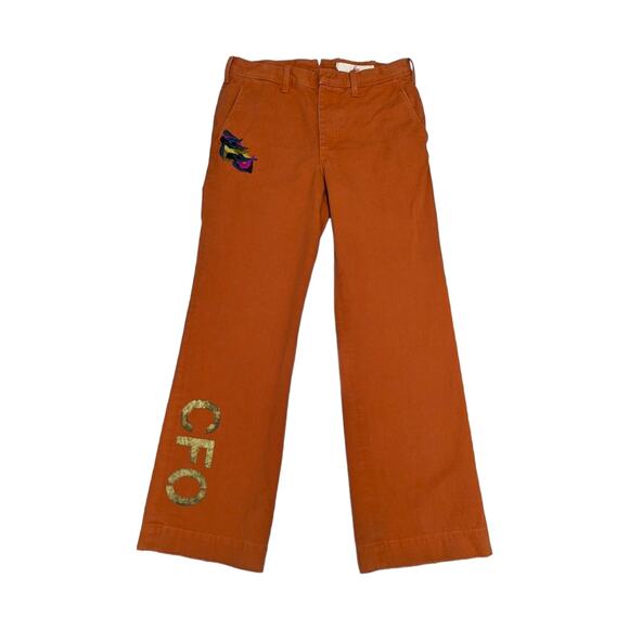 Vintage Joie Orange Embroidered Wide Leg Pants Butterfly Metallic Printed Jeans - Picture 1 of 9